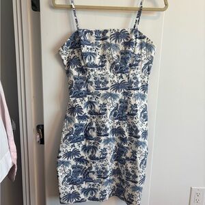 STAUD Blue and White Toile Mini Dress